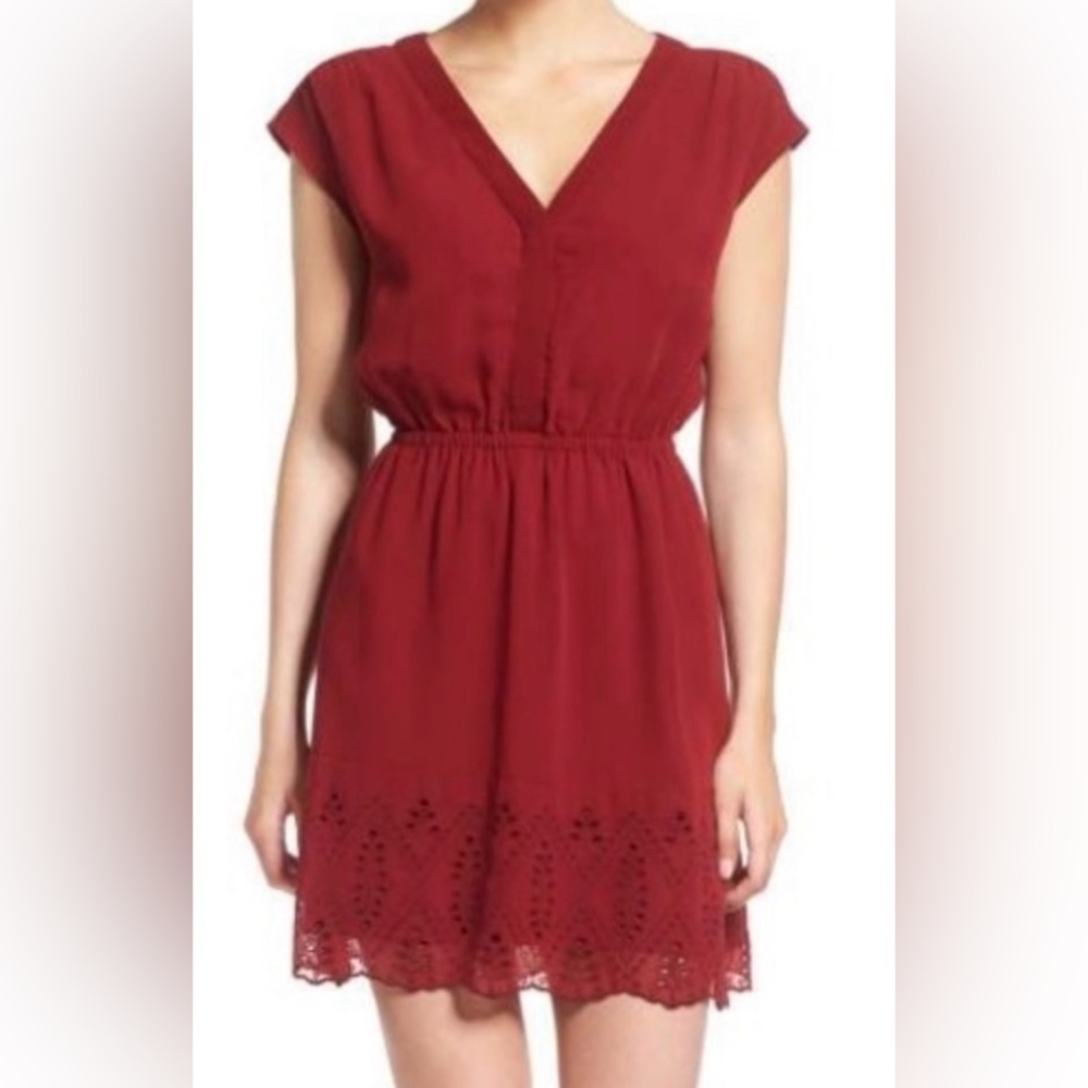 Madewell‎ Skygaze Red Eyelet Scallop  Hem Embroidered Dress